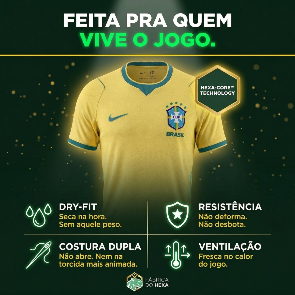 Camisa Seleção Brasileira 2026 - Torcedor Pro® - Fábrica do Hexa - Mantos da Seleção 2026